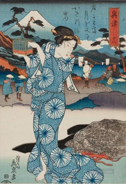 日本 Painting - 無題「街道五十三次」より「興津の18」 1830年 渓斎英泉